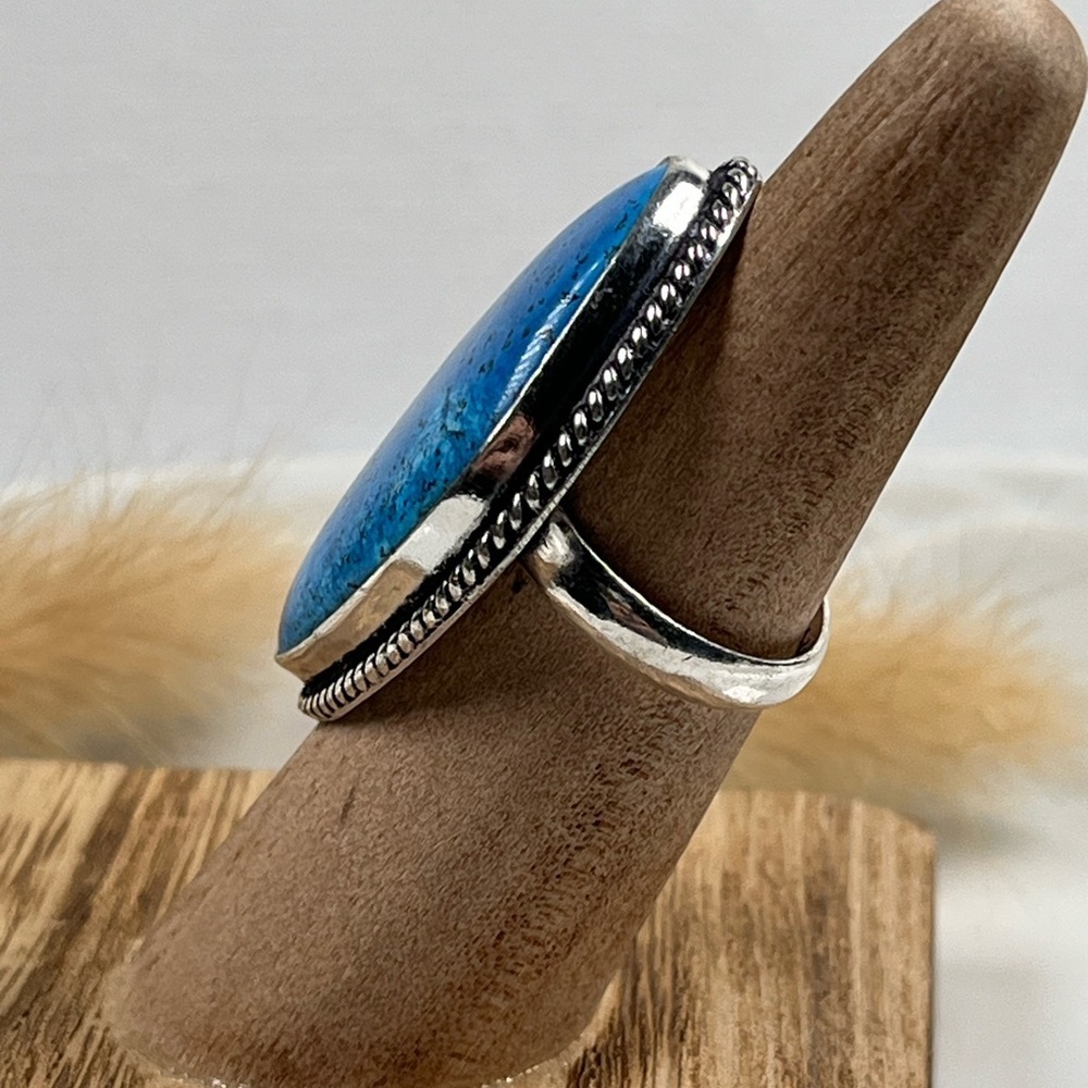 925 Sterling Silver Overlay Color Enhanced Dendritic Jasper Ring Size 6.75 - Picture 3 of 9
